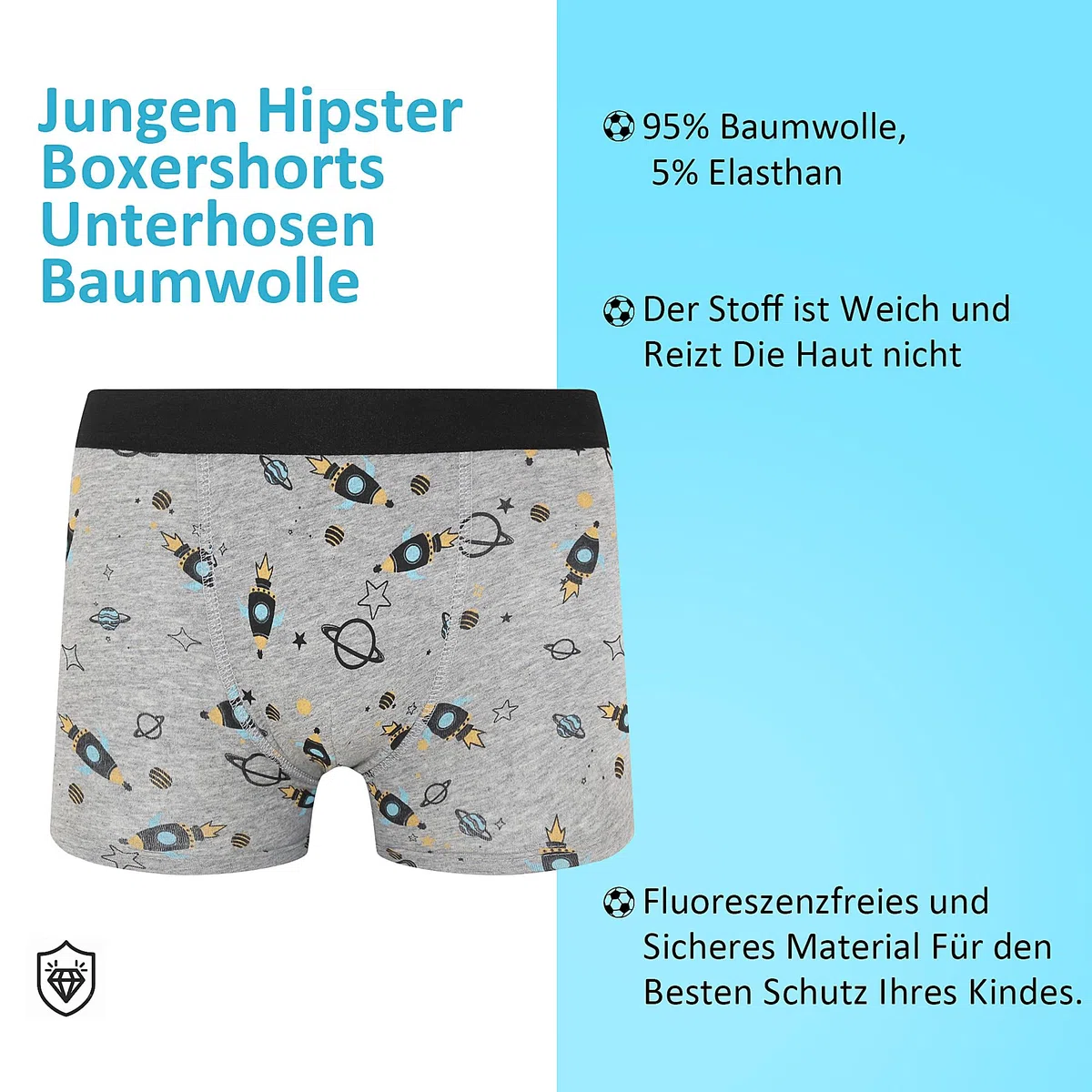 Boxer Bambino con Elastico in Vita, Boxer per Ragazzi (Confezione da 12) - Boxer da Bambino in Cotone Intimo Boxer in Cotone per Ragazzi 3-14 Anni Multicolore