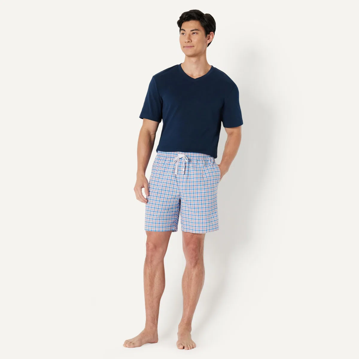 Amazon Essentials Pantaloncini del Pigiama da Casa in Popeline di Cotone Elasticizzato Uomo, Confezione de 2