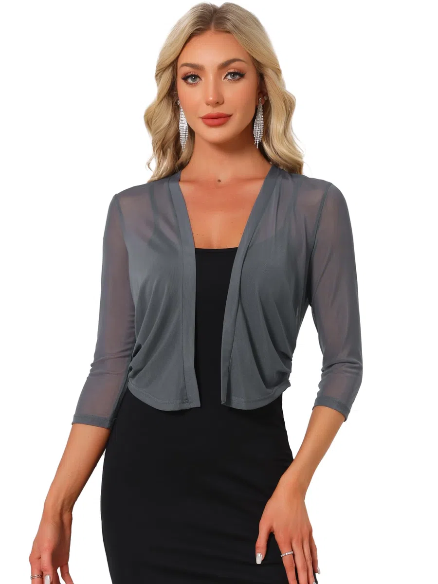 Allegra K Donna Coprispalle Elegante Bolero in Chiffon Trasparente Maniche A 3/4 Cardigan in Rete Giacca Corta Estivo