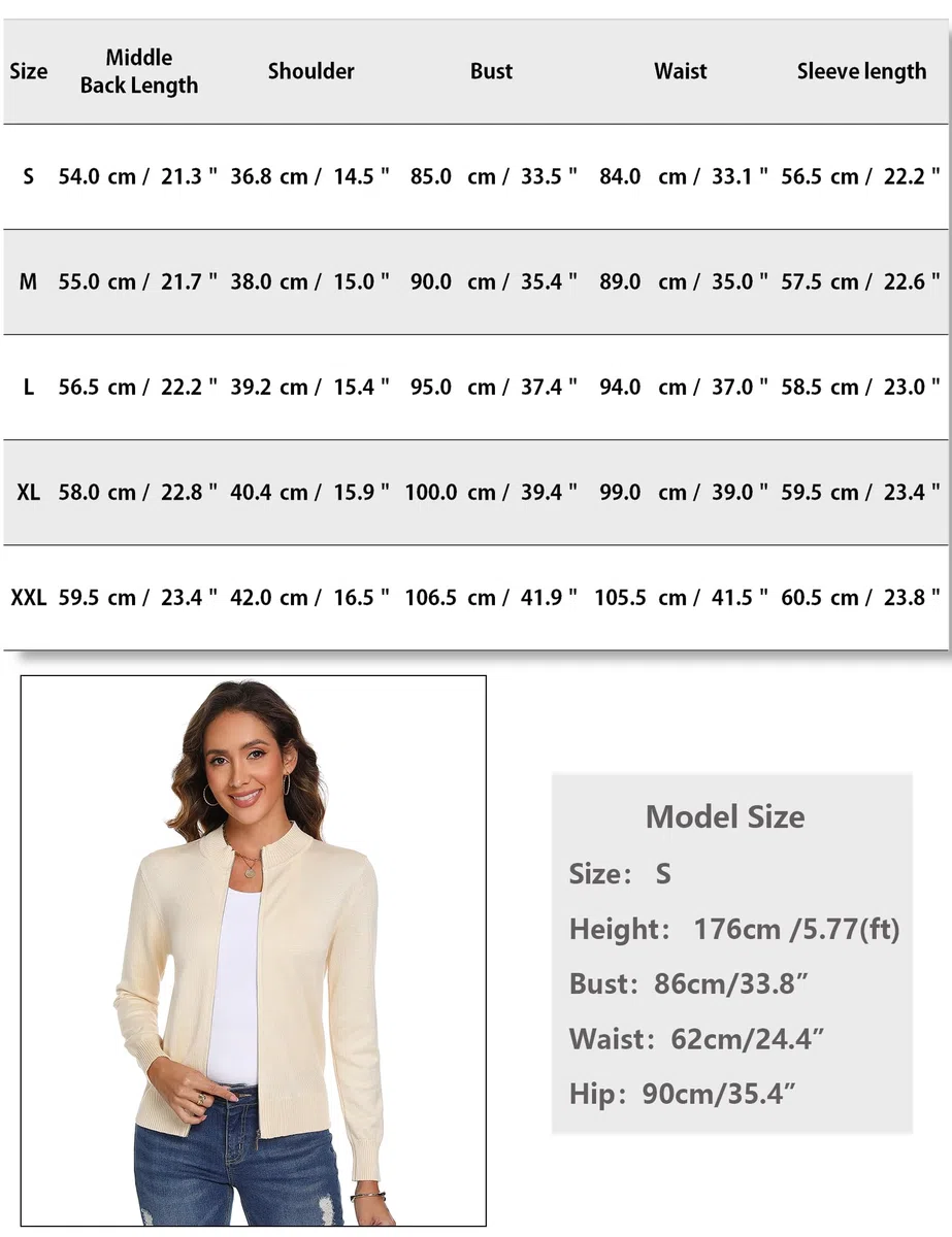 Aottori Cardigan Donna con Zip Maglione Cerniera Leggero Giacca in Maglia Elegante Golfino a Maniche Lunghe Pullover Aperta Casual per Primavera Autunno Invernale