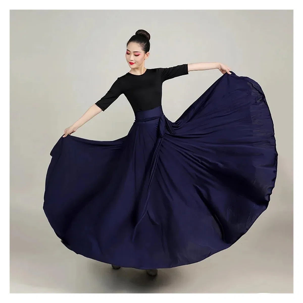 Gonna in raso per danza del ventre Gonna da ballo di grandi dimensioni, for carnevale, palcoscenico, spettacolo, donna, 540-720 gradi, gonna lunga, costume, abiti eleganti for donna(Wine red 720 degre