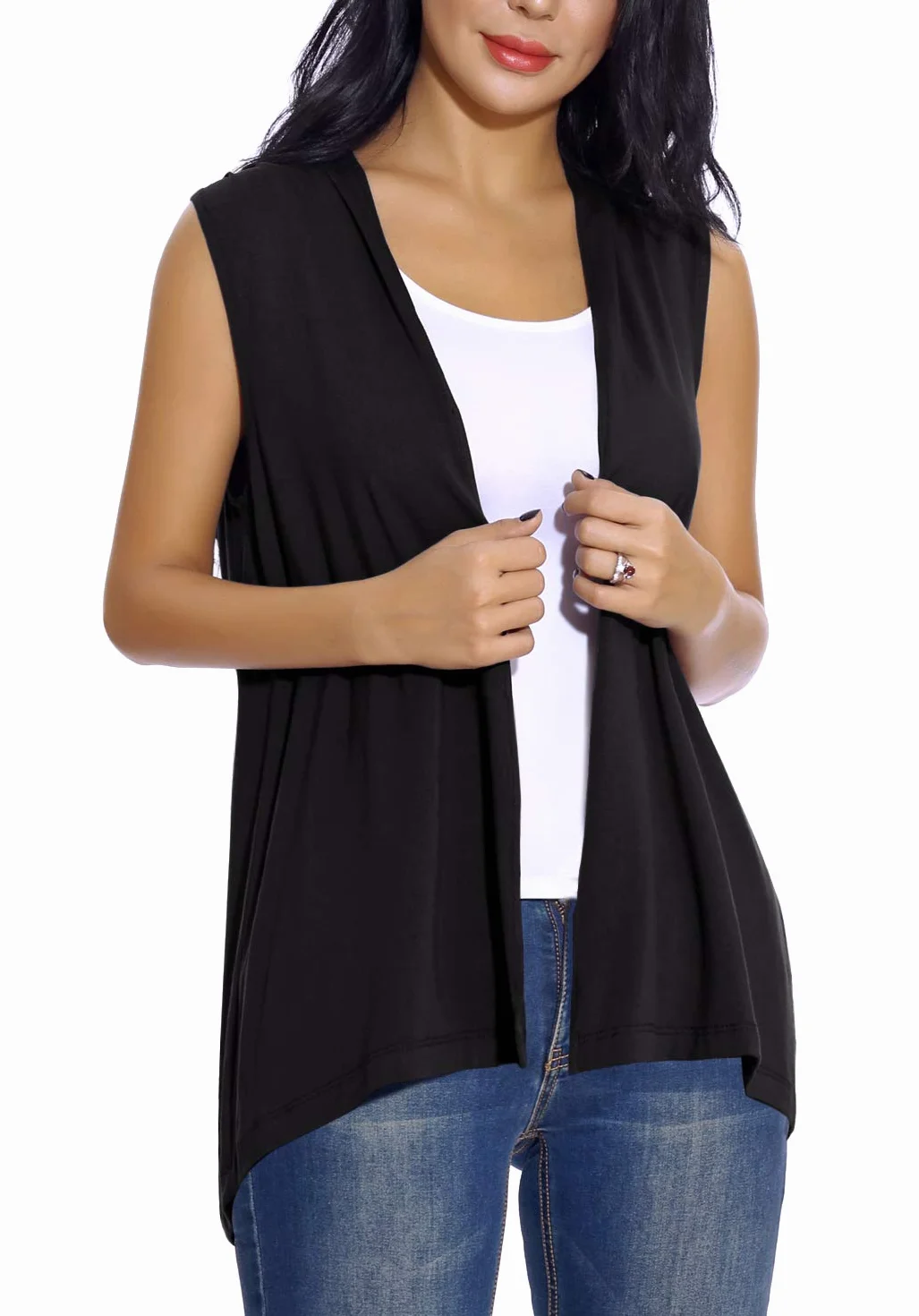 EXCHIC Donna Elegante Casual Aperto Davanti Gilet Senza Maniche Sciolto Cardigan