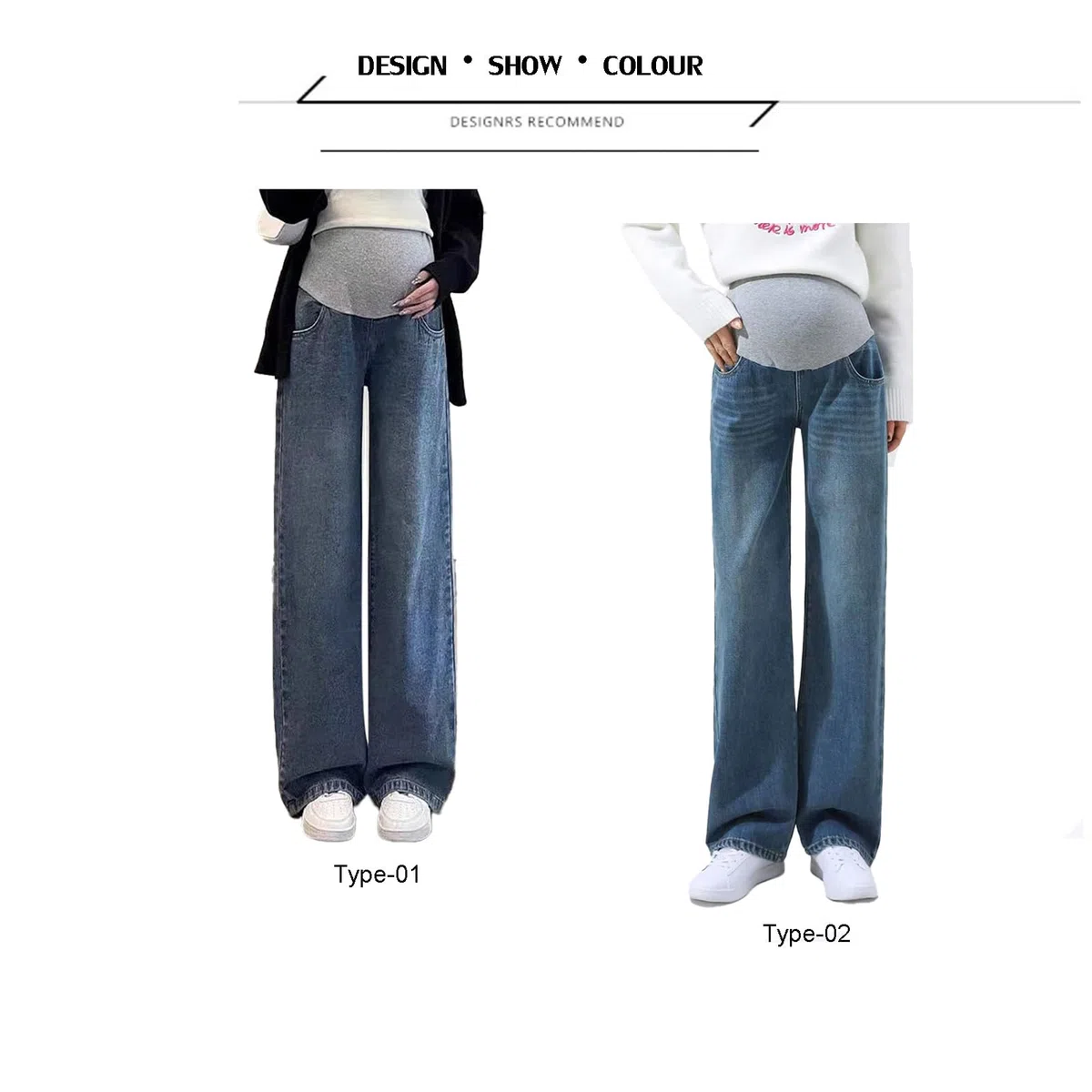 Jeans da donna incinta con design a gamba larga, cintura regolabile e tasche su entrambi i lati, eleganti ed eleganti, pratici per tutti i giorni e il lavoro