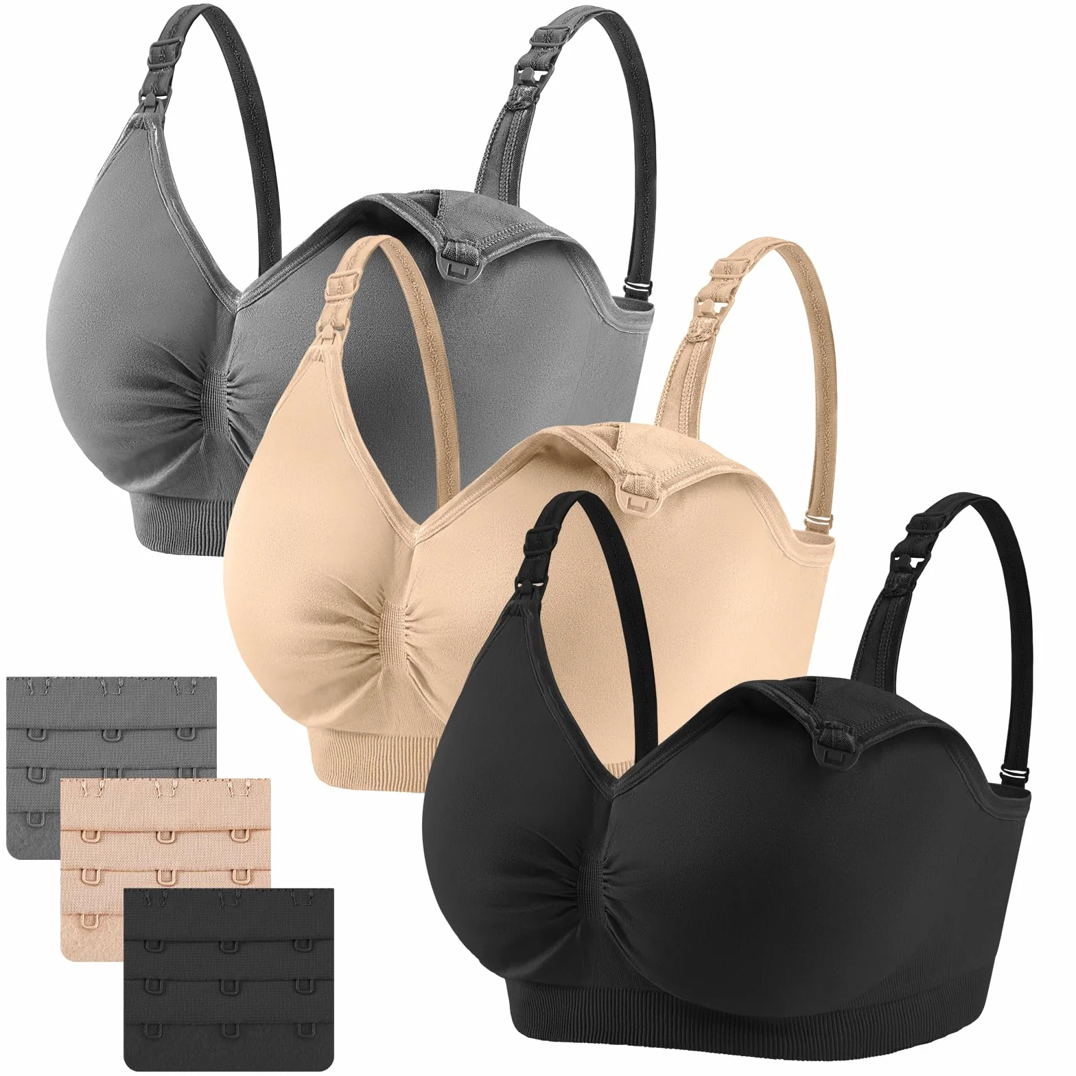 3 Pezzi Reggiseno Allattamento Donna, Reggiseni Premaman Senza Cuciture Senza Ferretto Reggiseno Gravidanza maternità Nursing Bra con Estensione e Imbottito