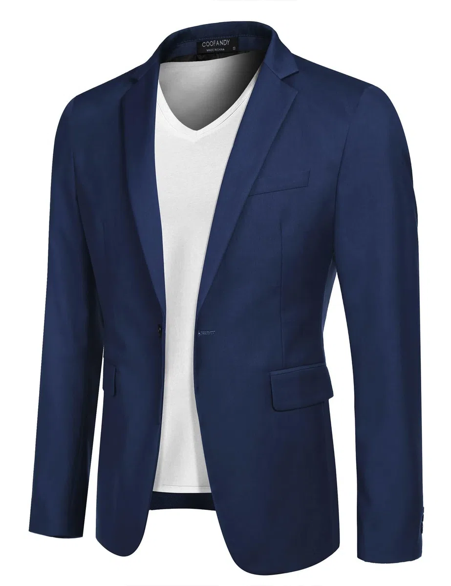 COOFANDY Giacca sportiva da uomo, per il tempo libero, Blazer Business Sakko, 1 bottone, tinta unita, vestibilità regolare, blu reale, XL