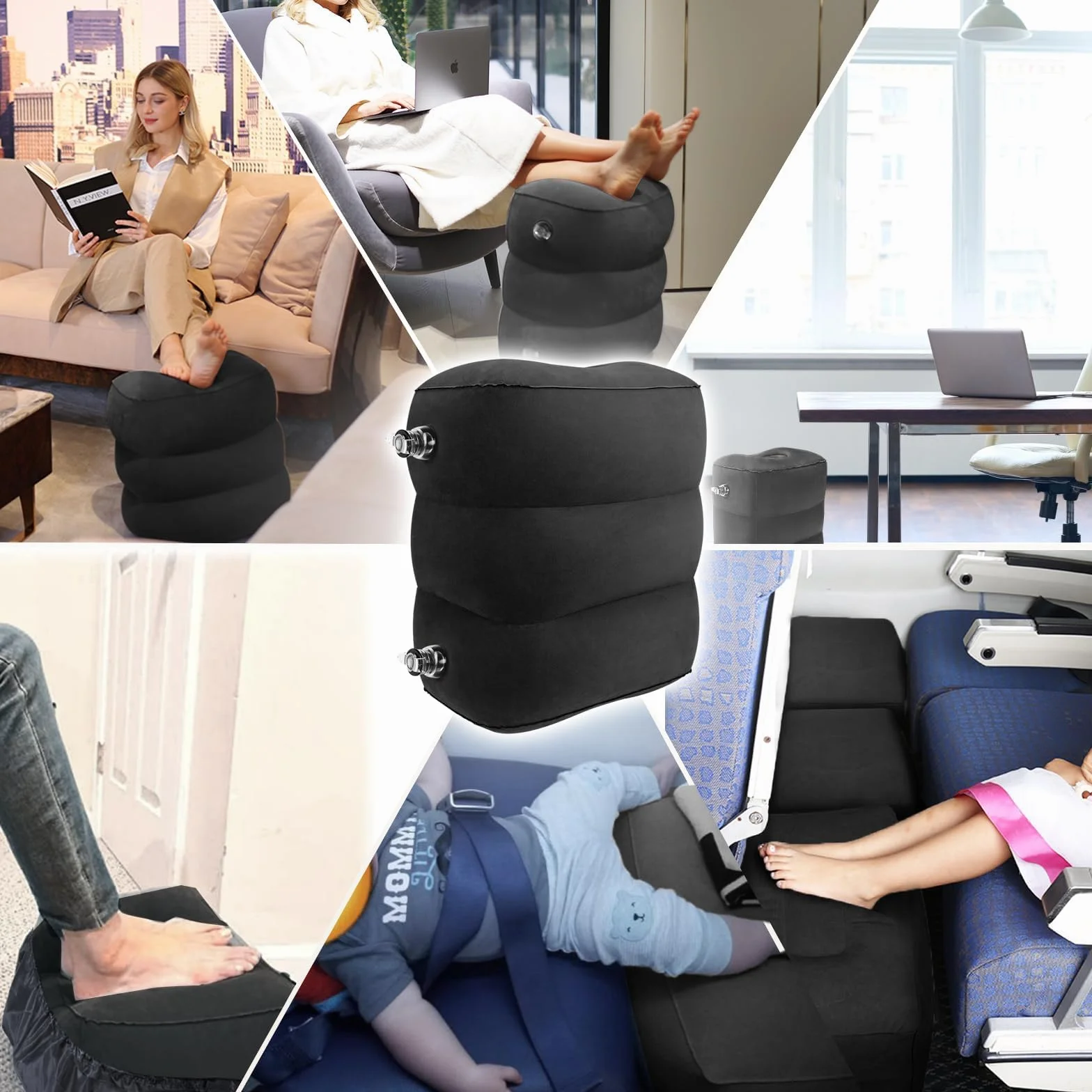 Poggiapiedi gonfiabile, HOMCA Poggiapiedi da viaggio Cuscino Blow Up Airplane Cuscino Gamba Riposo Cuscino poggiapiedi per dormire su auto, volo, treno veloce
