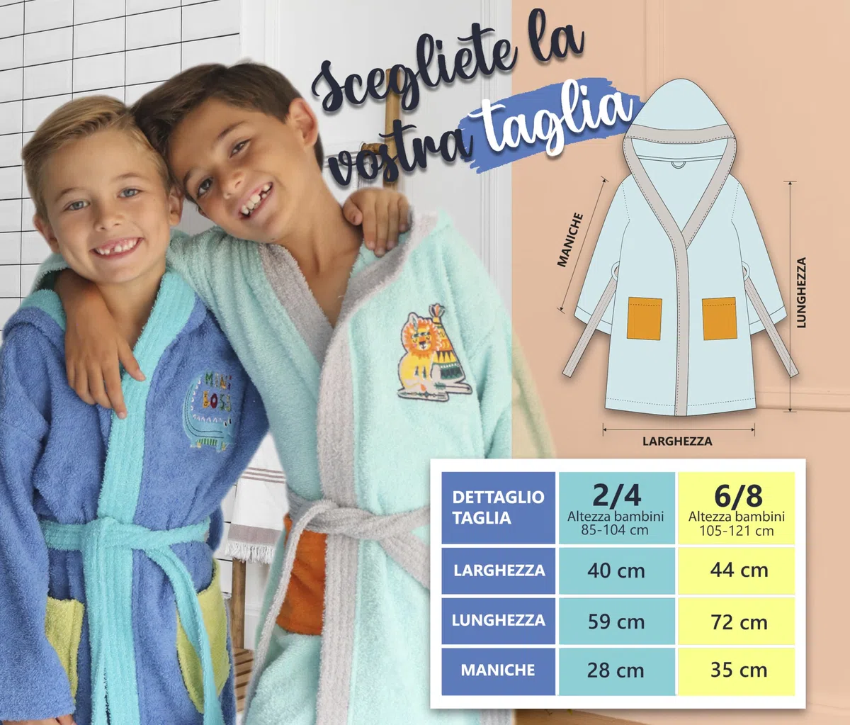 LEBENGOOD - Accappatoio Bambini adolescenti Cotone: Bambino, Bambina - 100% Cotone OEKO-TEX - 2 tasche, cintura, cappuccio