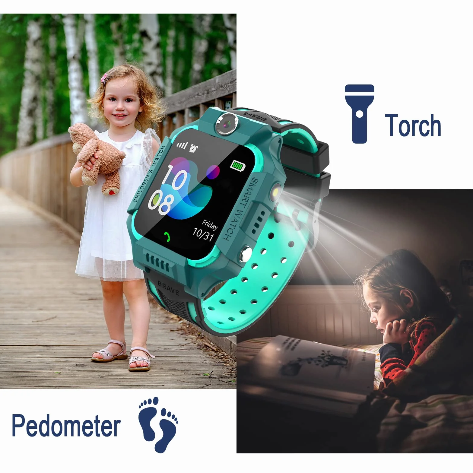 PTHTECHUS Smartwatch Telefono Gioco per Bambini, Orologio Intelligente con Chiamata, Orologi per Studente Calcolatrice Pedometro Torcia Sveglia Video Lettore Musica, Regali per ragazzi ragazze(Blu)