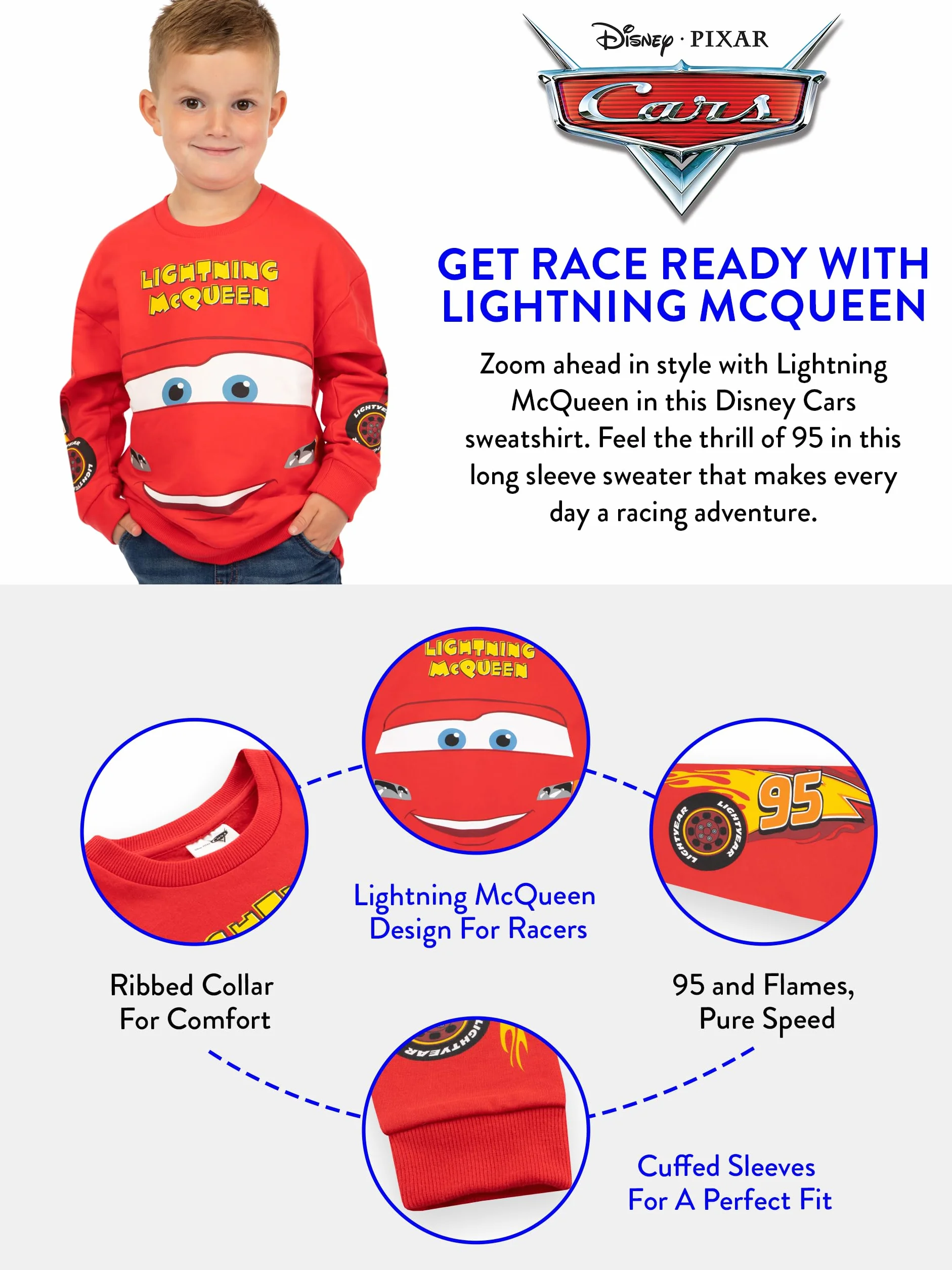 Disney Cars Felpa Bambino | Saetta McQueen Maglione Bambino | 18 Mesi E 8 Anni