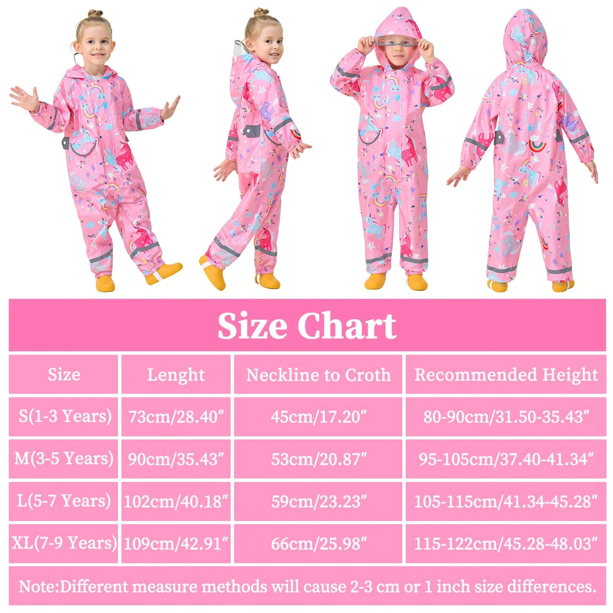 Tuta Impermeabile Antipioggia Bambina Pioggia con Cappuccio Ragazza Leggero Portatile Jogging Tutto in Uno Poncho Giacche Impermeabili Bimbi Unisex 1-9 Anni