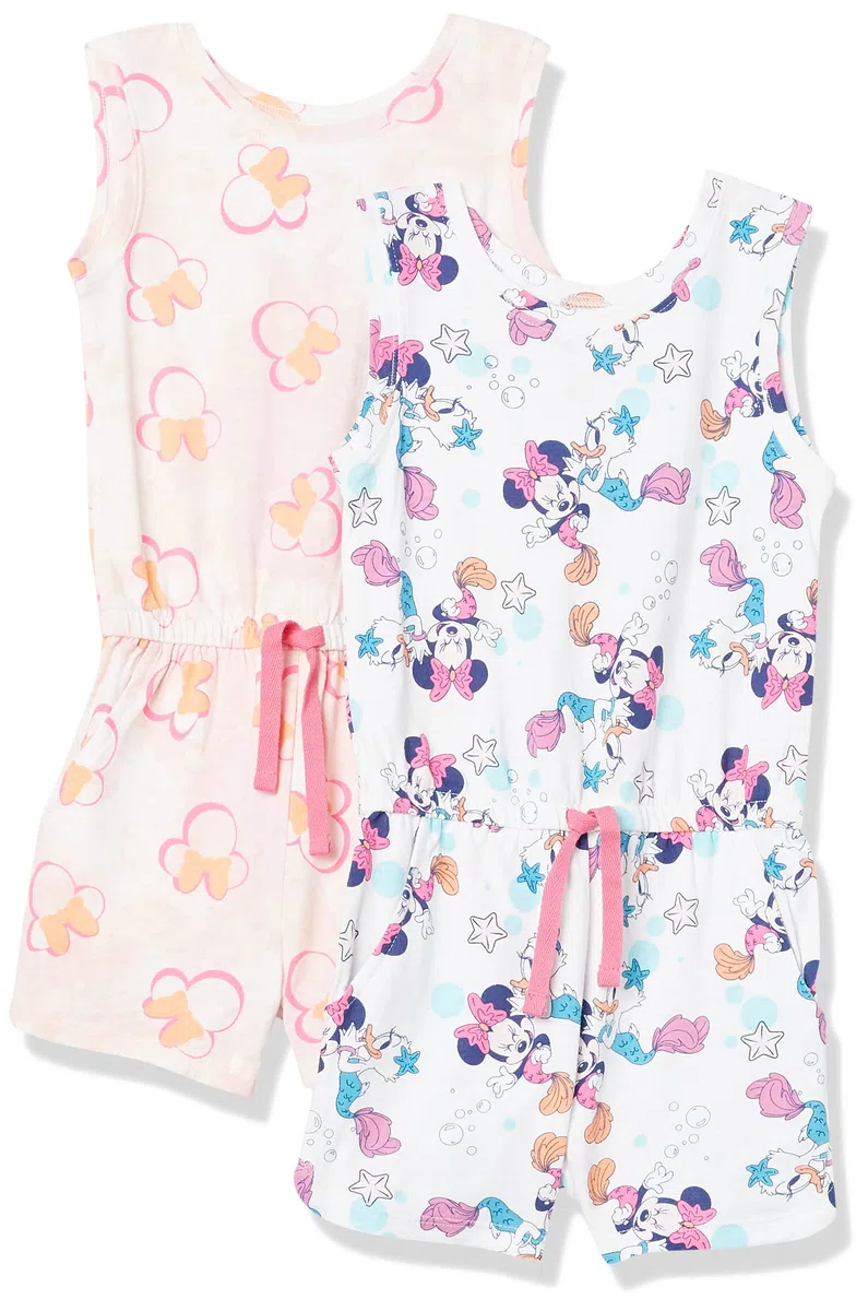 Amazon Essentials Disney | Marvel | Star Wars | Frozen | Princess Tuta Corta Smanicata in Maglia Bambine e Ragazze, Pacco da 2