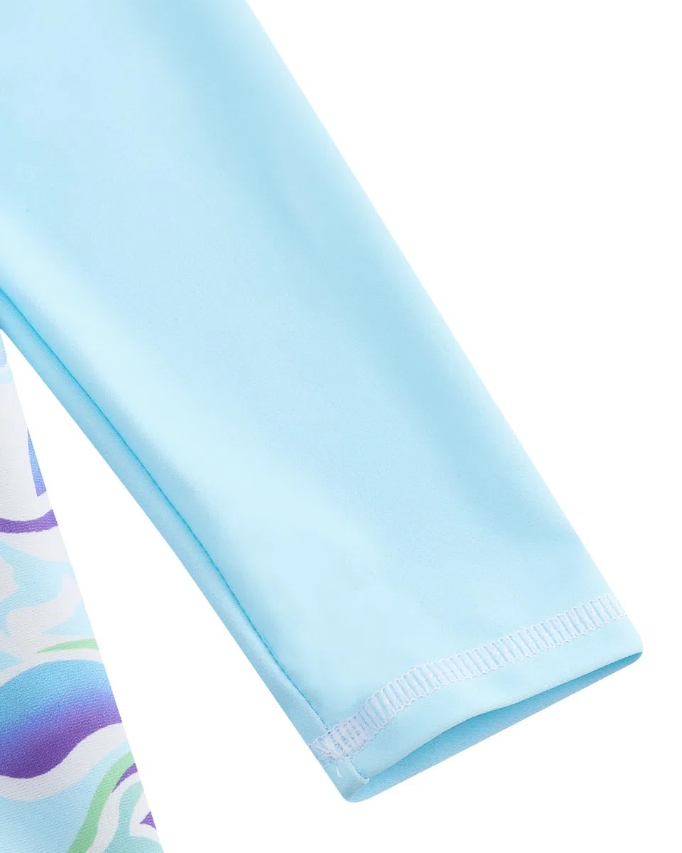 Costume da bagno ragazza 2 pezzi Uv costumi da bagno bambini manica lunga stampa tessuto costume da bagno Uv Shirt ragazza 4-10 anni