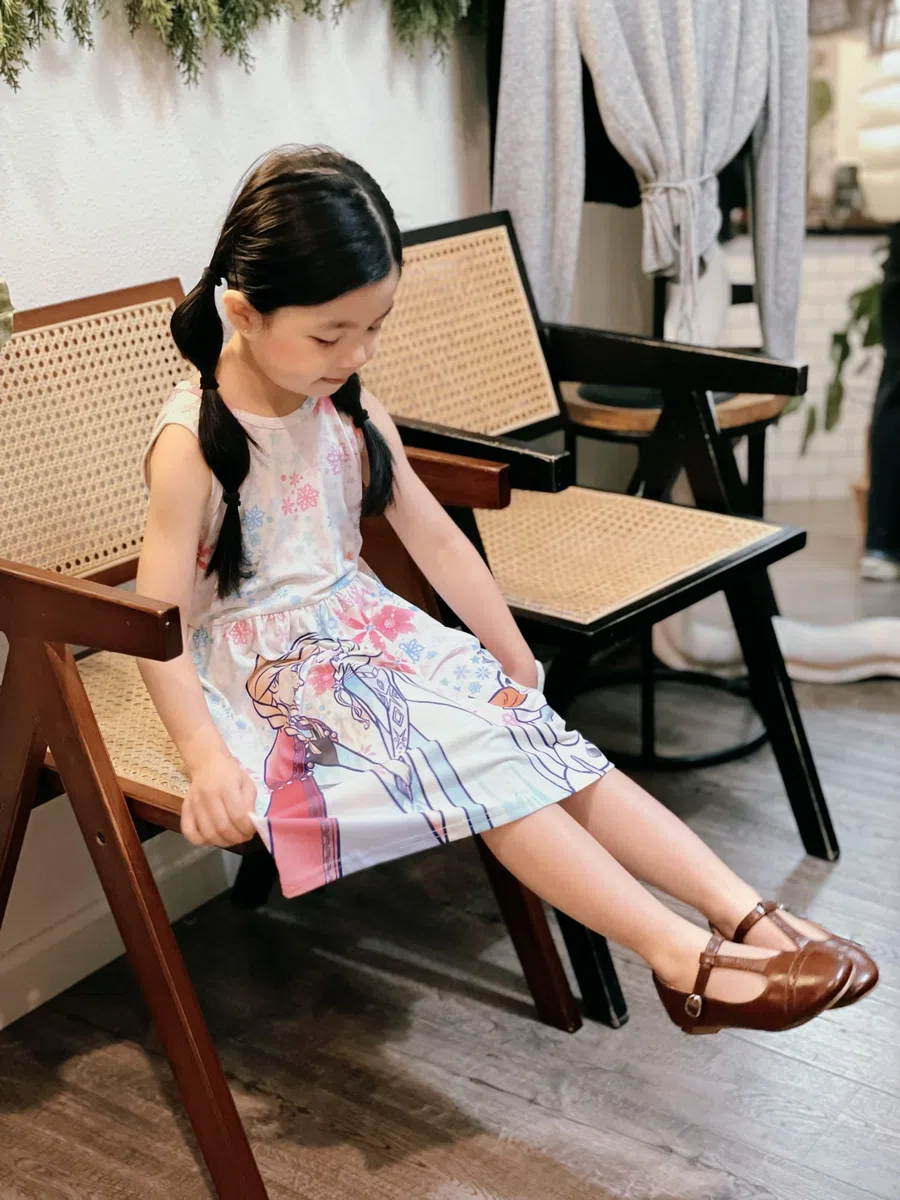 Disney Frozen Elsa - Vestito senza maniche per bambina, abito da principessa dolce e alla moda con volant blu