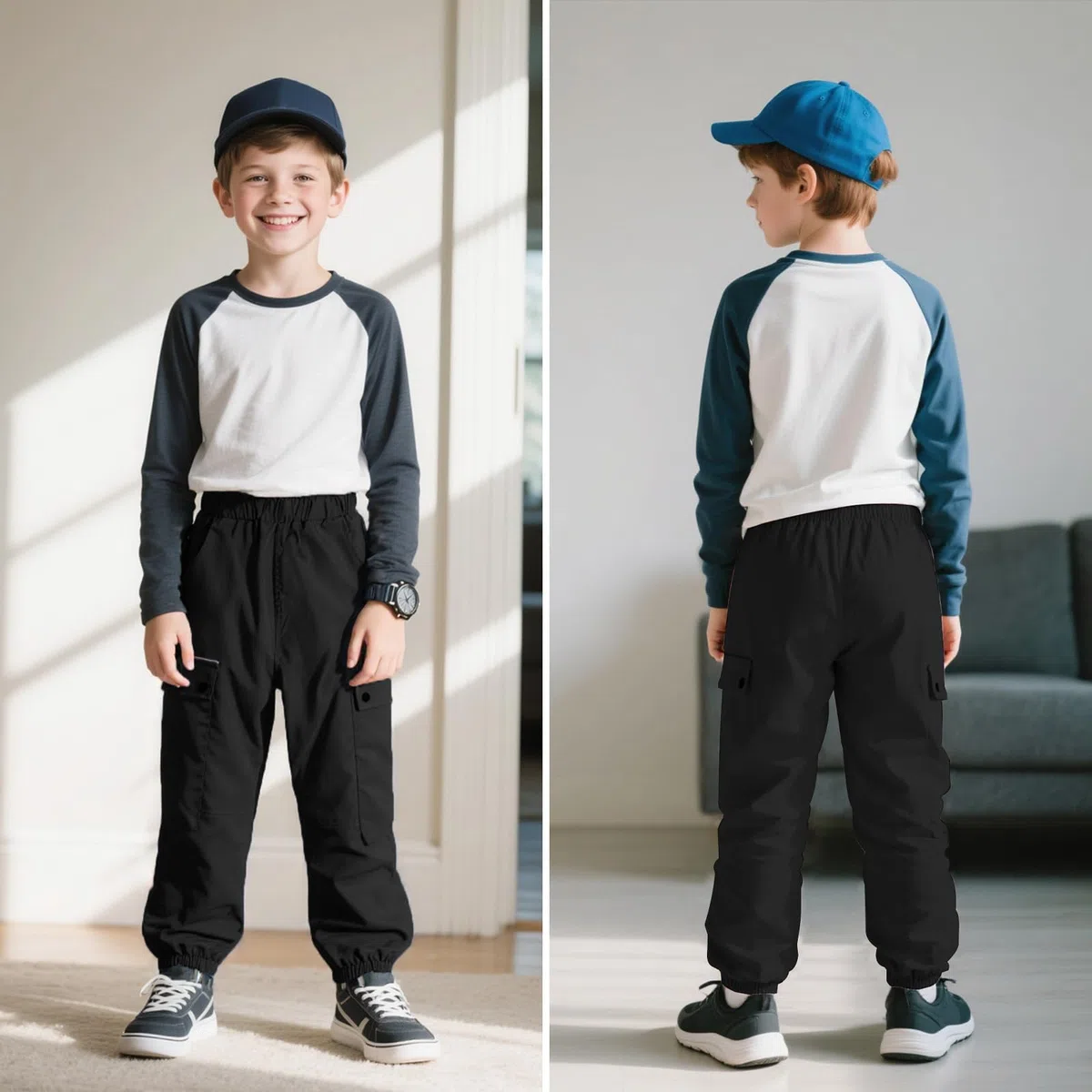 Pantaloni Cargo da Ragazza Ragazzo, Impermeabili Traspiranti Pantalone Cargo Trekking Jogging con Vita Elasticizzata e Tasche Multiple Pantaloni Sportivi per Ragazzi Ragazze 7-14 Anni