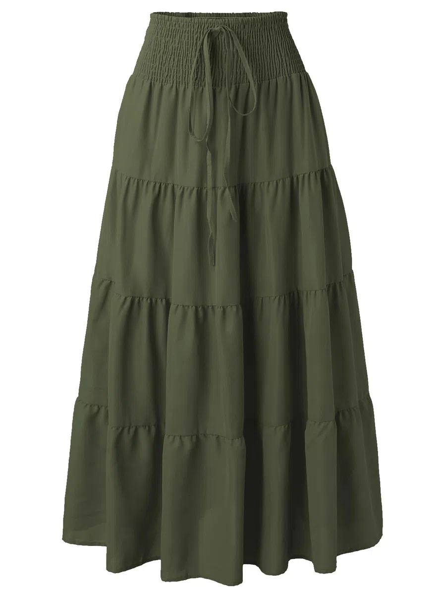 Adigaber Pieghettato Retro Maxi Gonna Lunga 2 in 1 Gonna Abito Bohemien Sciolto Gonna fluente Festa in Spiaggia Vestito Indossare Gonna Gonna Swing Grande Danza del Ventre Casual