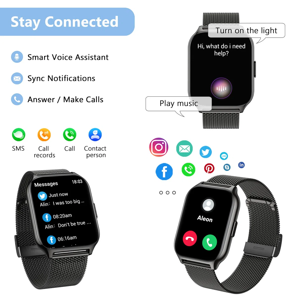 Smartwatch Uomo Donna,2.01" Fitness Orologio Effettua/Rispondi alle Chiamate,Monitoraggio SpO2/Sonno/Frequenza Cardiaca 100+ modalità Sportive Pedometro