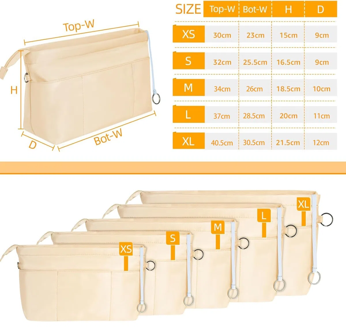 HyFanStr Nylon Organizer da Borsa Donna, Zip Interno Borsa Organizer, Beige Bag Organizer Piccolo