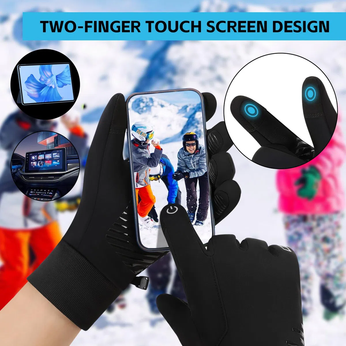 Guanti Invernali Impermeabili Uomo,Guanti Moto Invernali Donna, Fodera Soffice, Touch Screen, Silicone Antiscivolo, Guanti Termici per Sci, Bici, Corsa