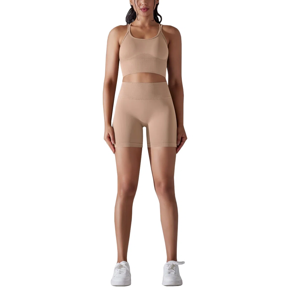 Tuta sportiva da donna, 2 pezzi, tuta da jogging, pantaloni e sport crop top workout set con crossover a vita alta