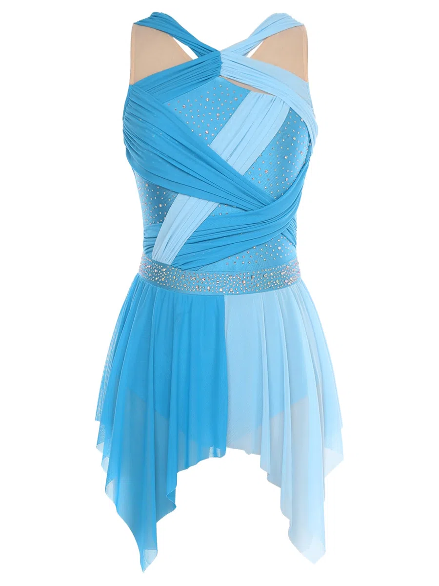 TiaoBug Abito da Pattinaggio Artistico Donna Senza Maniche Vestito da Balletto Ballo Lirico Contemporaneo Body Danza Classica Ginnastica Artisitca Costume da Ballo Latino