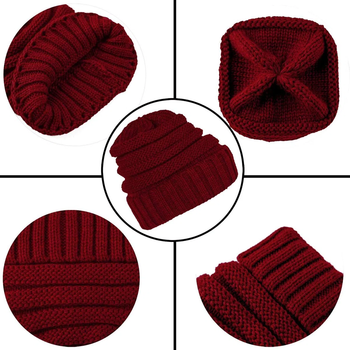 CheChury Cappelli Sciarpa Guanti Set Invernale da Donna Berretto a Maglia Berretto con Apertura Capelli Guanti Touch Screen Invernali Moda Sciarpa 3 Pezzi