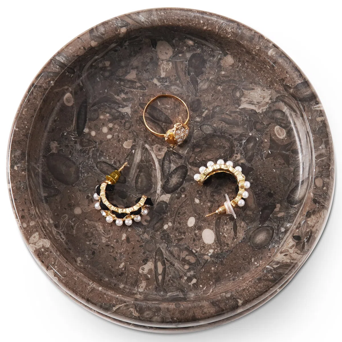 SPESHSTONES Portagioie in marmo da 5 pollici, porta anelli fatto a mano - Vassoio in pietra per collana, orecchini e profumo - Portaoggetti decorativo per vanità vintage