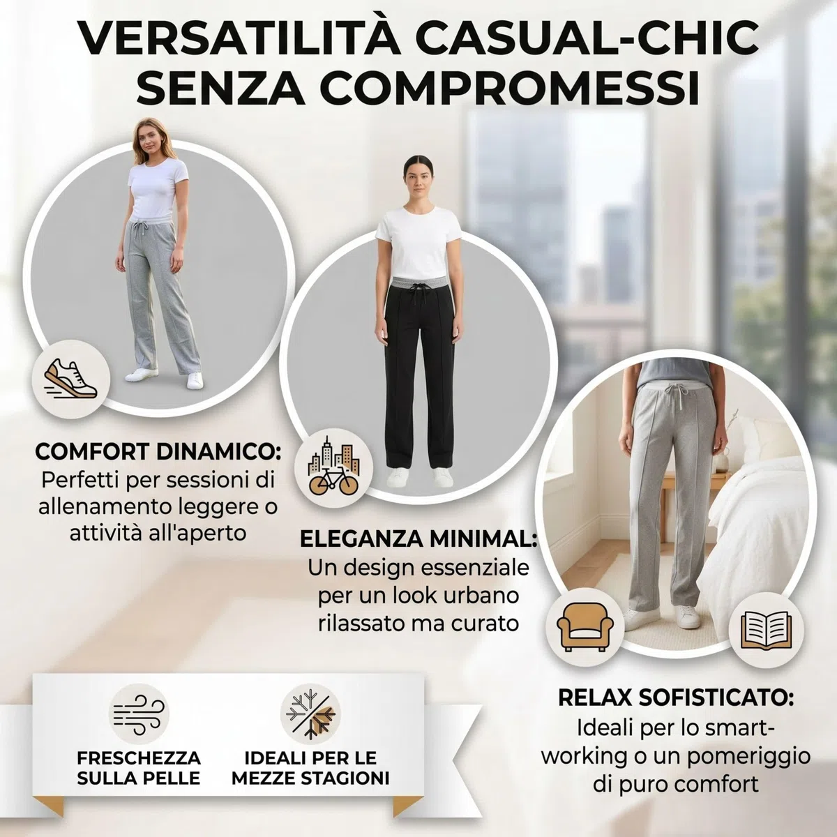 Generico Pantaloni Tuta Donna Leggeri in Tessuto French Terry che Non Presenta il Lato Interno Felpato, Pantaloni Sportivi Donna Primavera-Estate Comodi per Fare Sport o per un Look Casual