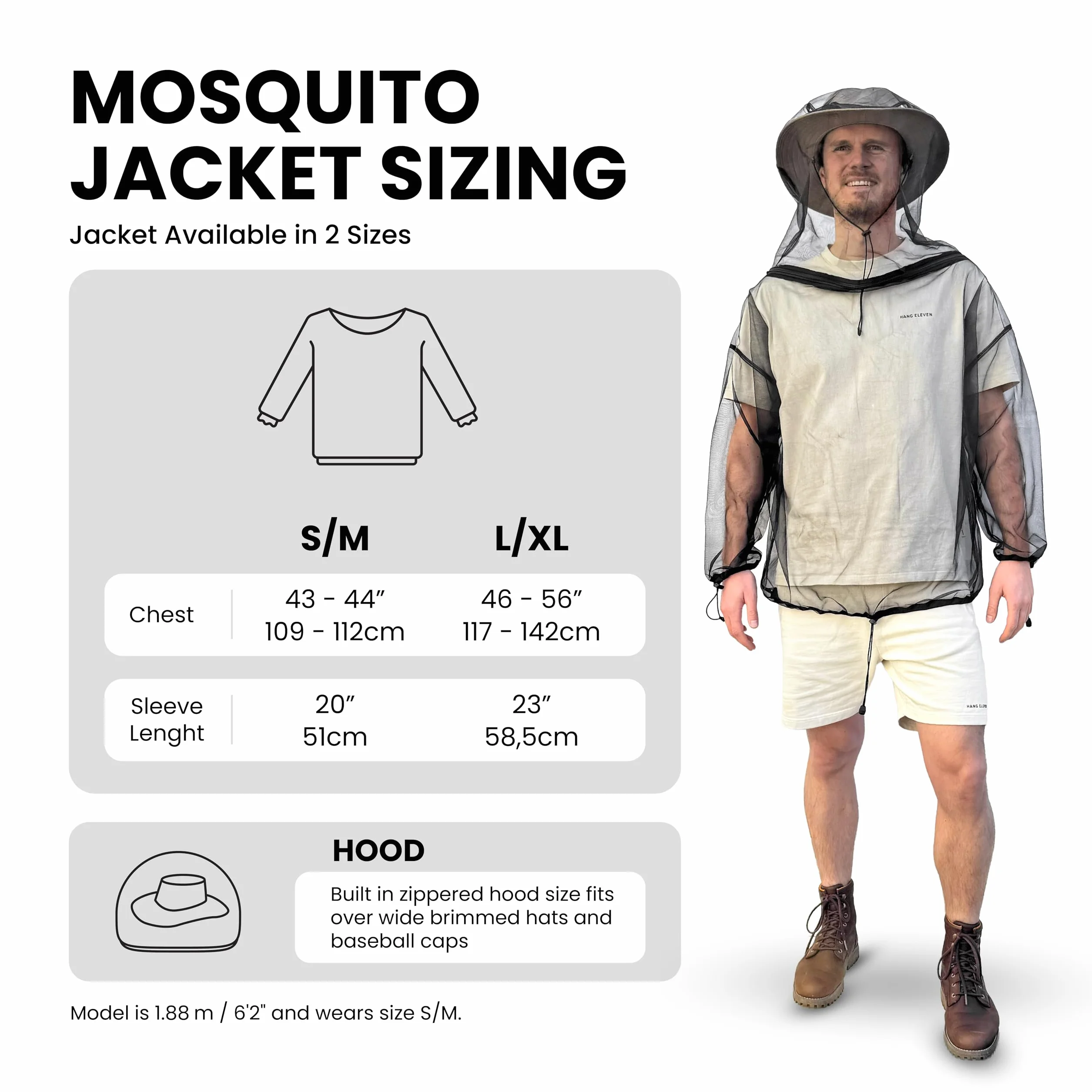 Universal Backpackers Giacca Zanzariera Anti-Insetti – Cappuccio con Cerniera – Giacca in Rete Leggera & Traspirante per Uomini e Donne per Esterni, Campeggio, Pesca, Escursioni