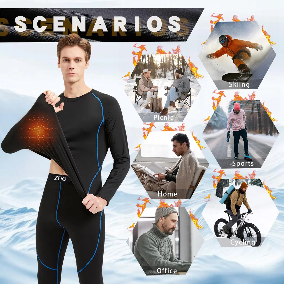 Intimo Termico Uomo Set Intimo Invernale da Sci Intimo Funzionale Traspirante Biancheria, Taglie S-XXL