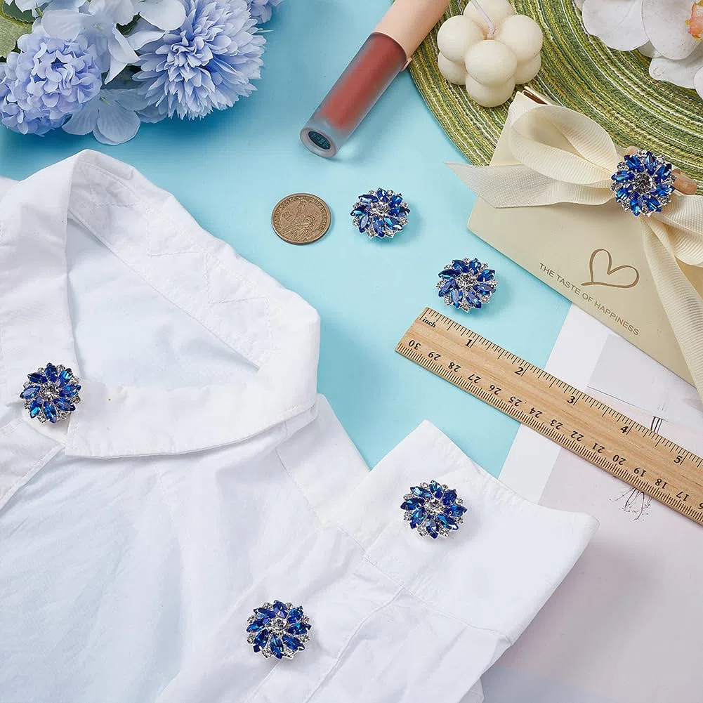 FINGERINSPIRE 6 Pz Copri Bottoni con Strass da Donna 25.5mm di Diametro a Forma di Fiore Bottoni a Pressione Staccabili in Lega Clip per Gioielli per Vestiti Abiti Camicie Decorazioni