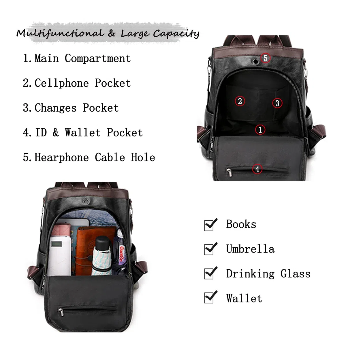 Zaino Donna Pelle Casual Antifurto: Borsa Zainetto Donna Piccola Elegante Impermeabile Daypack per Universitá Scuola Shopping Lavoro
