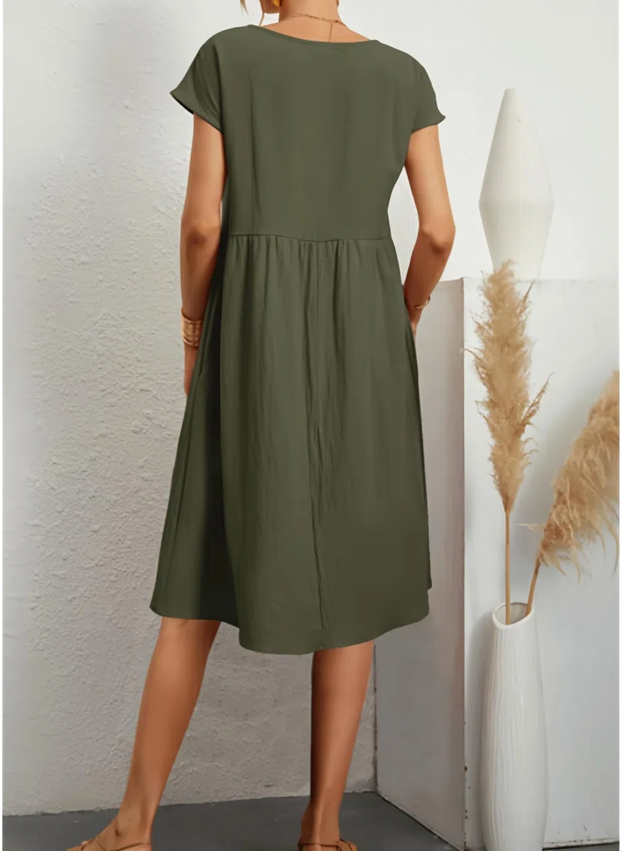 Vestito Donna Estivo Abito Lungo Girocollo Scollo Vestiti con Manica Lunghi Rotondo a Maniche Corte Casual Abiti Cotone Tinta Unita Lunghezza Oltre Il Ginocchio Casual da Donna Vestito Mare