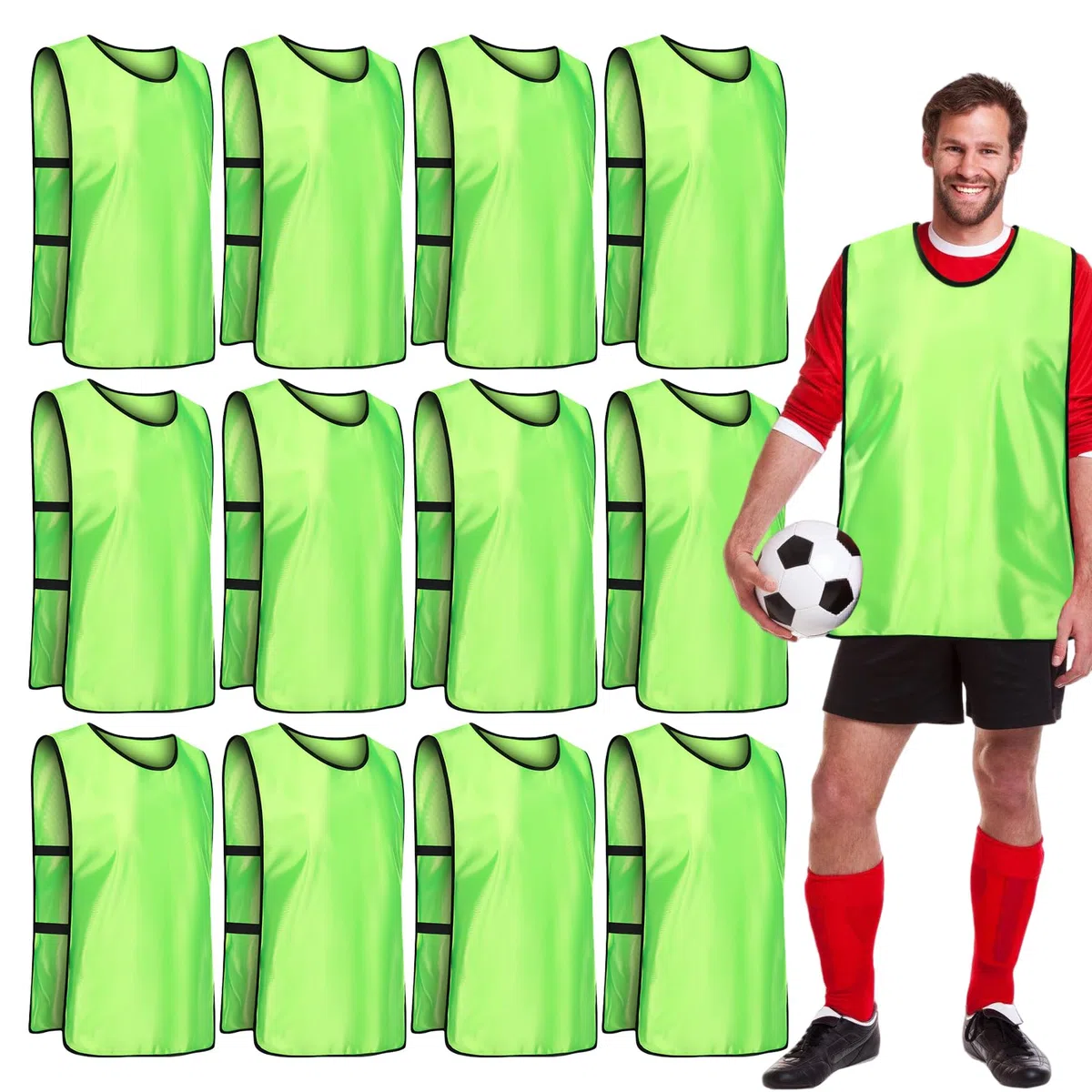 12 gilet da allenamento per calcio, per bambini e adulti, per allenamento di squadra, per uomini, donne, giovani, principianti, accessori per allenamento di calcio, 47 x 70 cm, verde, 47 x 70 cm