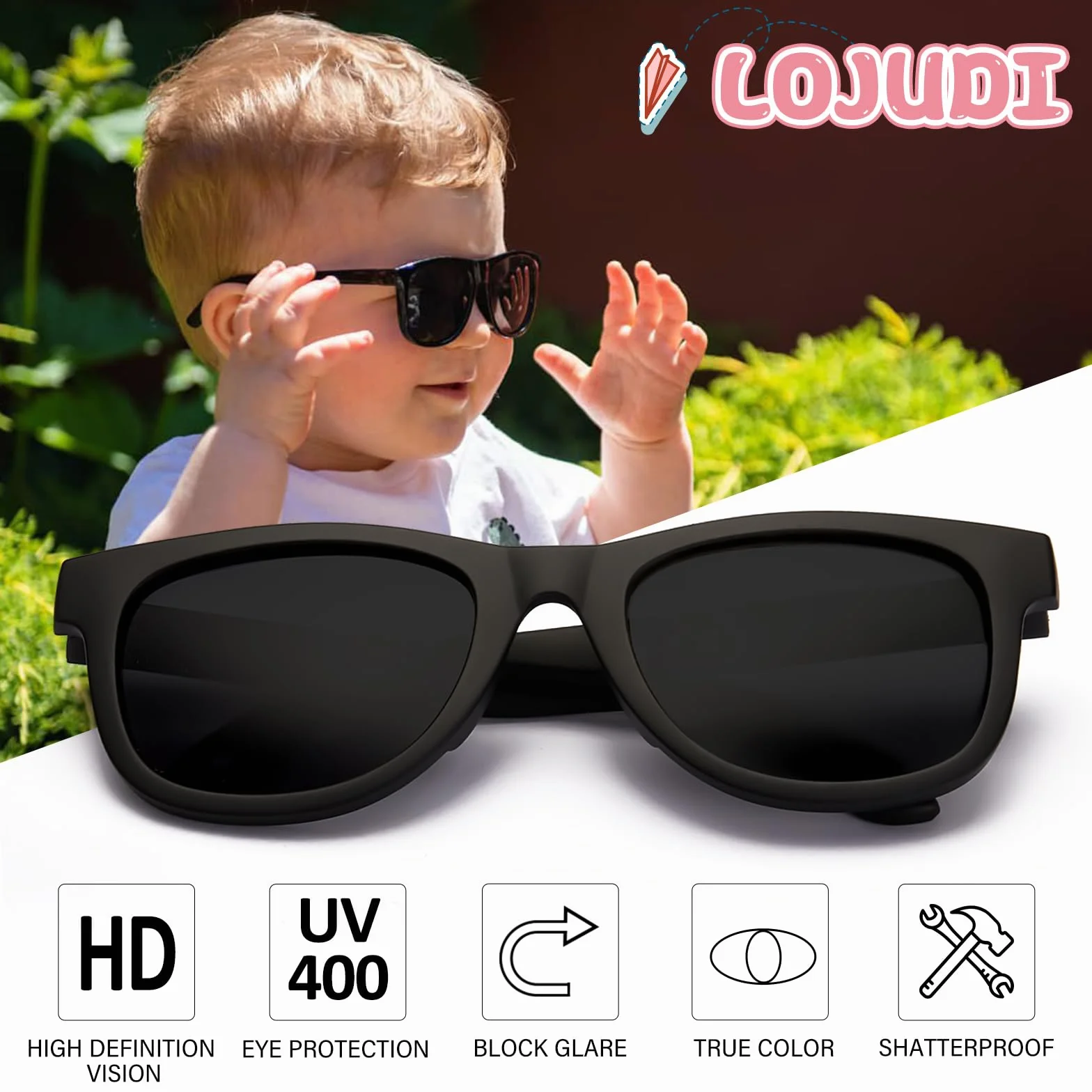 Occhiali da sole per bambini 0-24 mesi – Polarizzati con cinturino in silicone flessibile regolabile montatura in silicone per occhiali da sole bambino 0-2 anni protezione UV
