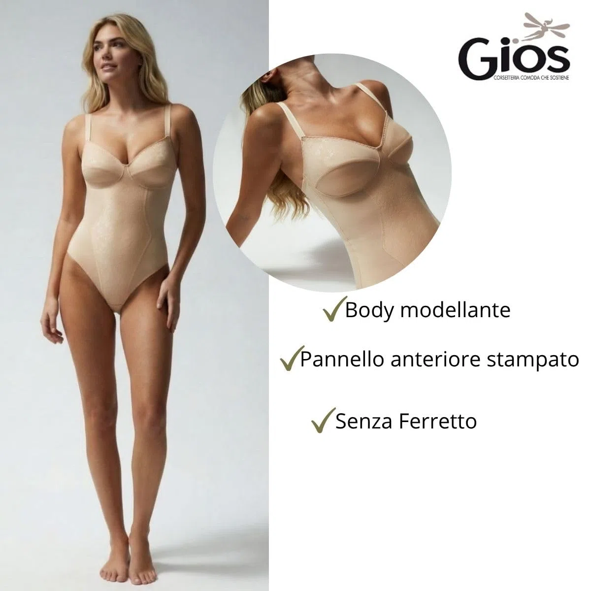 GIOS Body Donna modellatore Liscio Senza Ferretto Art. 523 Coppa B