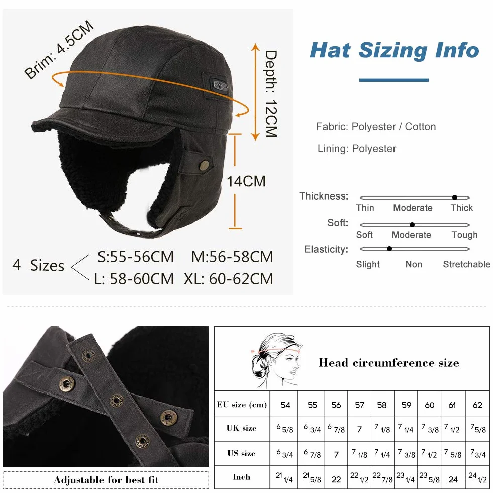 Siggi - cappello da aviatore in pelle sintetica, cappello da caccia invernale per adulti.