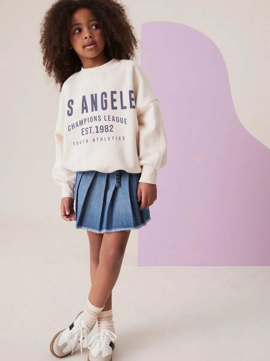 NEXT Ragazza Gonna in Denim a Pieghe