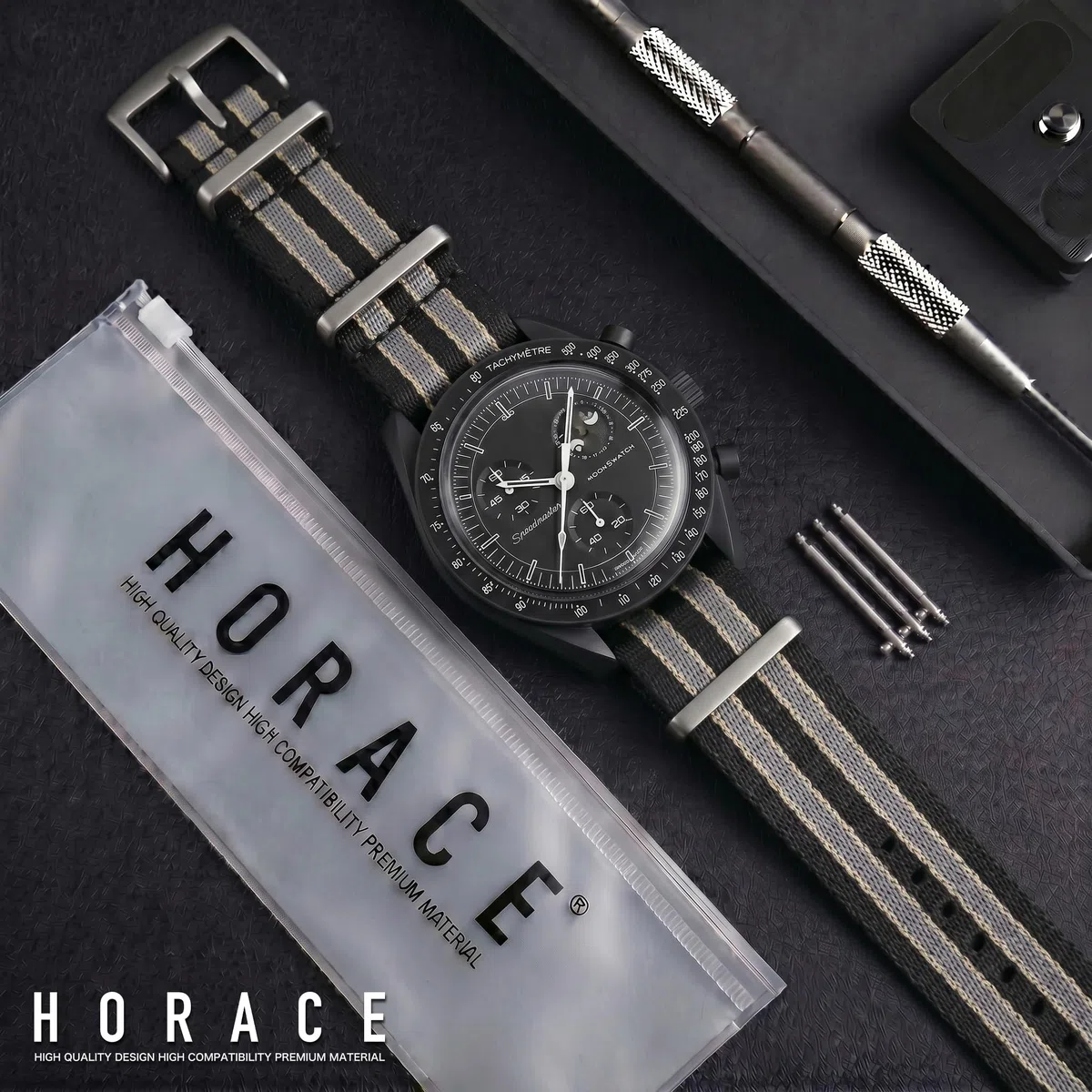 HORACE Cinturino Orologio NATO 20mm Nylon Morbido – Compatibile con Omega x Swatch MoonSwatch – Strumenti Inclusi
