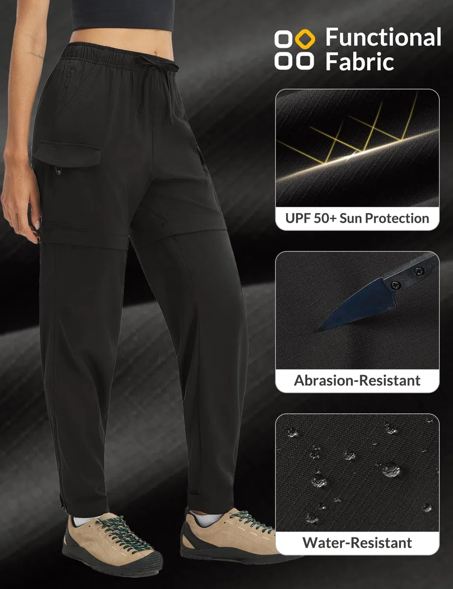 baleaf Pantaloni da trekking da donna con cerniera, convertibili, leggeri, ad asciugatura rapida, per attività all'aperto, con tasche