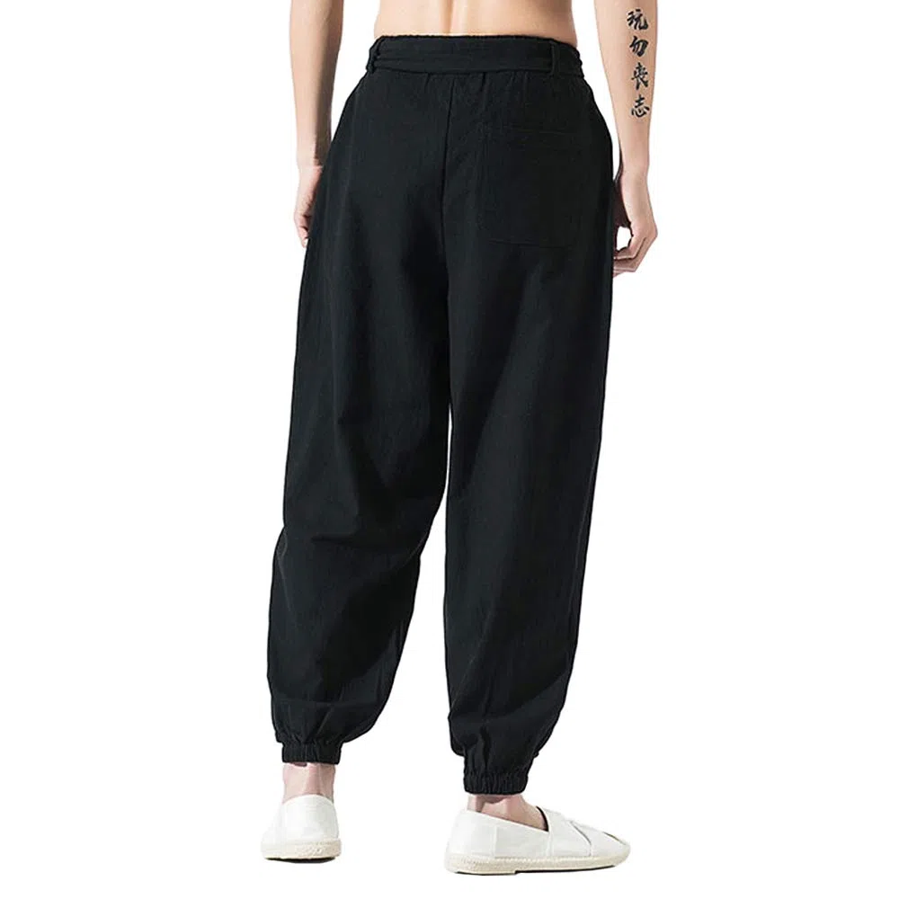 HAORUN Pantaloni da uomo in stile cinese Kung Fu Tai Chi pantaloni larghi in lino casual retrò gamba larga