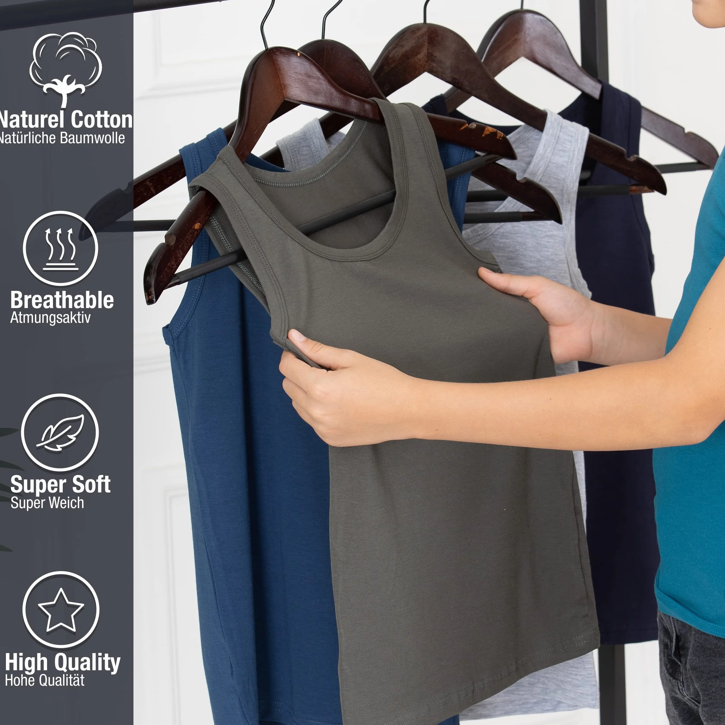 LOREZA ® 5 Canottiere da Bambino in Cotone- Basics - 2-15 Anni