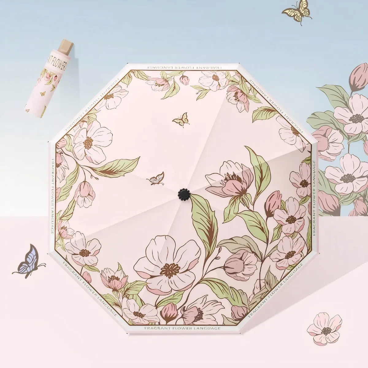 Ombrello con protezione UV UPF50+, portatile, leggero, impermeabile, a doppio strato, design antivento, stile retrò, classico, floreale, vintage, per donne, viaggi e uso quotidiano