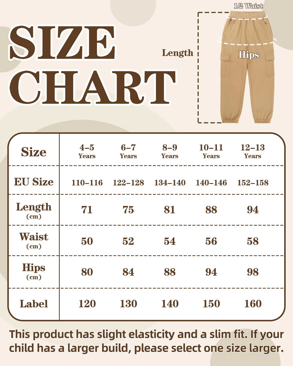 LACOFIA Pantaloni Cargo Ragazzo Pantalone Jogging Bambino con Elastico Vita per Scuola, Sport, Tempo Libero e Uso Quotidiano Kaki 12-13 Anni