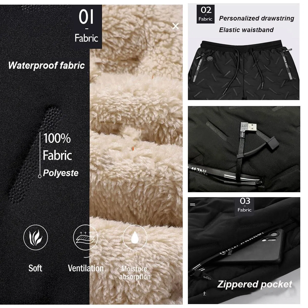 Pantaloni Riscaldati per Uomo Donna, Leggings Riscaldanti Elettrici USB Foderati in Pile, Pantaloni della Tuta Invernali All'aperto, 10 Zone di Riscaldamento (Size : L)