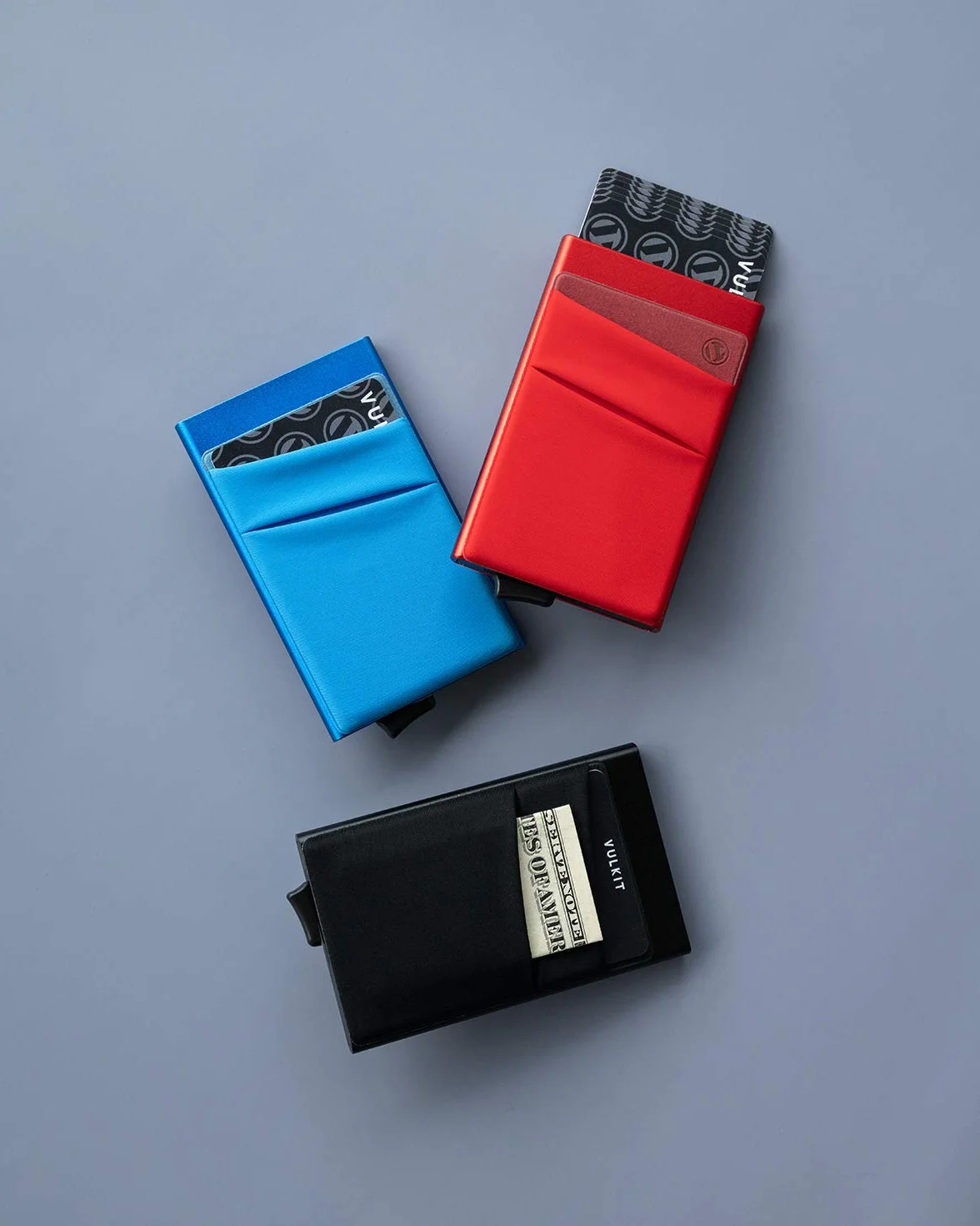 VULKIT Porta Carte di Credito Uomo o Donna Schermato RFID Pop-Up Portafoglio Uomo Slim Porta Tessere Metallo Rigido con Tasca Elastica