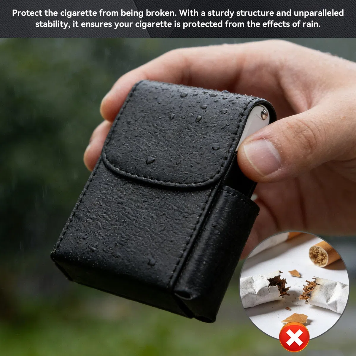 HERCHR Porta Sigarette con Porta Accendino, Portasigarette in Pelle PU con Borsa più Leggera, Custodia per Tabacco, Custodia per Donne e Uomini, Custodia per Sigarette, Porta Sigaretta (Nero)