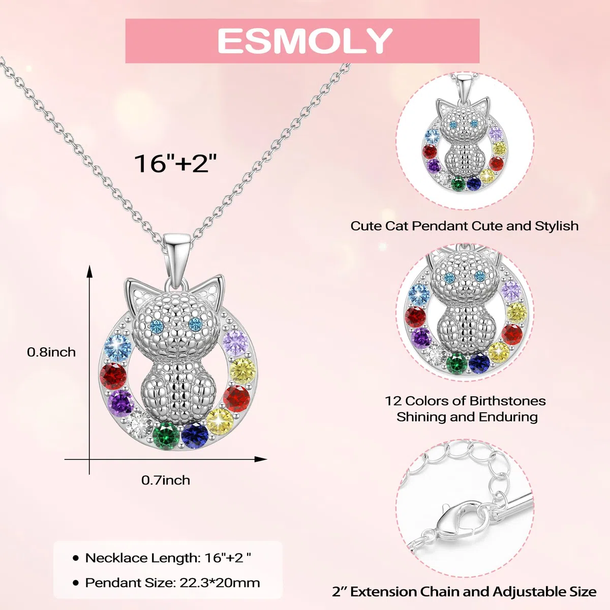 Esmoly Regali per Ragazze Cat Collane per Ragazze Carino Regali di Compleanno Regalo Donna Figlia Nipote 16+2 Pollici