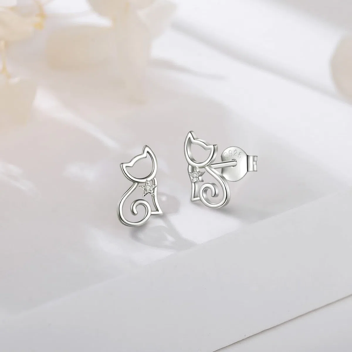 Orecchini a Lobo con Gatto in Argento Sterling da Donna, Orecchini a Cerchio con Gatto Carino Orecchini con Stella di David Orecchini con Fiocco di Neve Gioielli Regalo