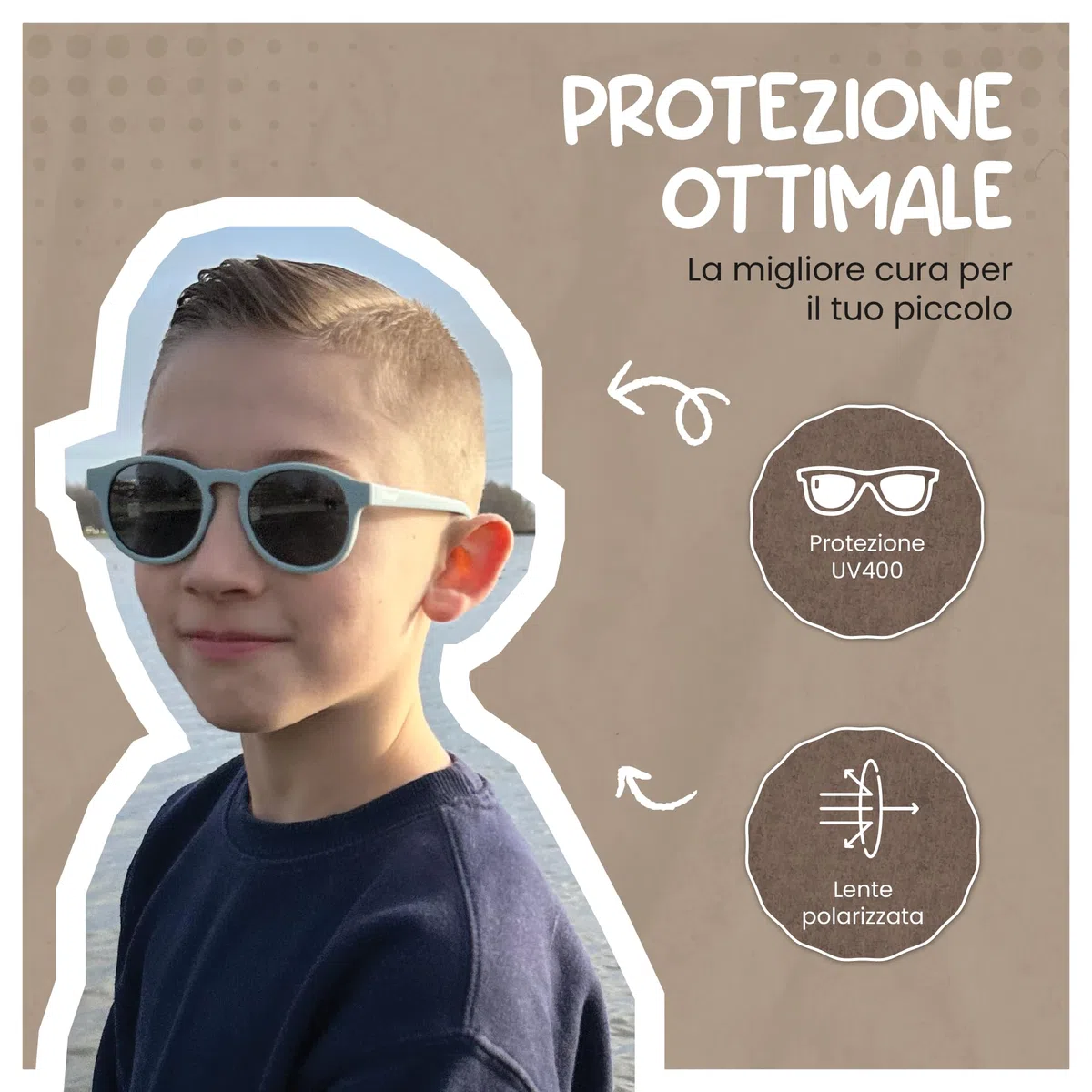Occhiali da sole per bambini 6-12 anni - Protezione polarizzata UV400 - Montatura flessibile e flessibile - Occhiali da sole sicuri e comodi per bambini - Novi