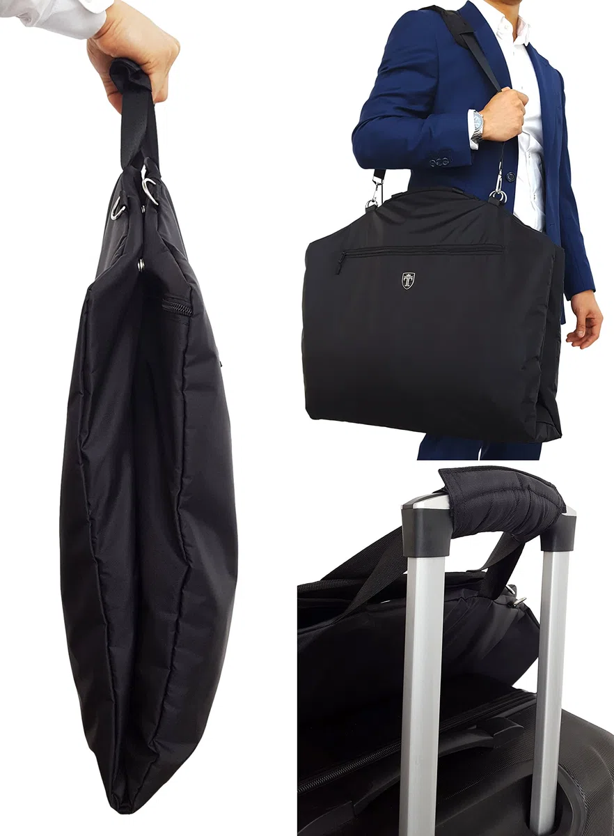 TRAVANDO Porta Abiti da Viaggio con Tasca Computer 15” integrata, Cinghia tracolla - Borsa con Manici, Copriabito, Custodia camicie indumenti, Carrier indumenti, Valigia Vestito Business